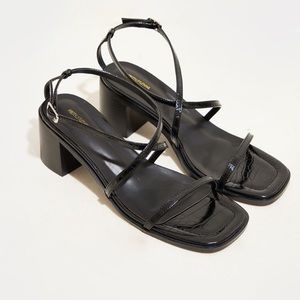 [NIB] PLT Black Croc Cross Over Strap Low Block Heeled Sandals Womens US Size 9